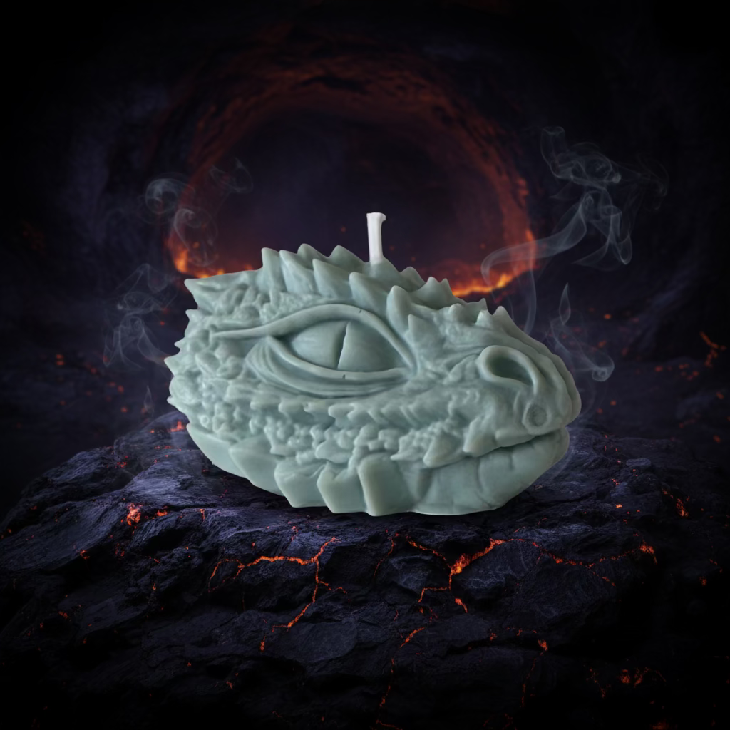 Kerze Drachenkopf - Handgefertigte Fantasy-Figurenkerze aus Sojawachs in grün I Manufaktur Wohlleben