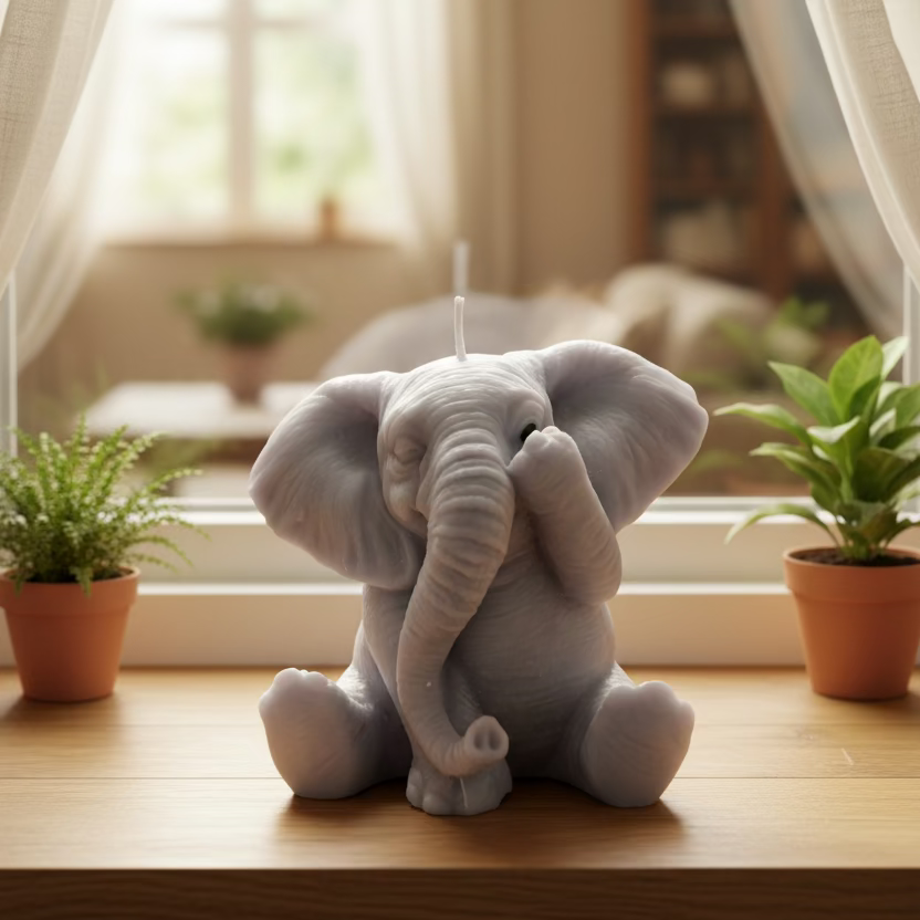 Kerze Elefant - nichts sehen - Handgefertigte Kerze aus Sojawachs als Deko oder Geschenk I Manufaktur Wohlleben