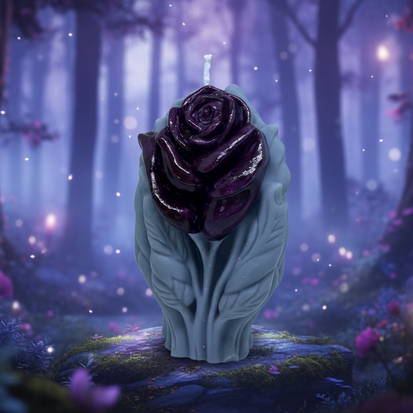 Kerze Fantasy-Rose - Handgefertigte Fantasy-Rosenkerze aus Sojawachs I Manufaktur Wohlleben