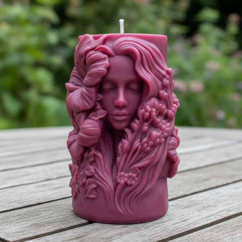 Kerze Hibiskusfrau - Handgefertigte Fantasy-Figurenkerze aus Sojawachs in Beere I Manufaktur Wohlleben
