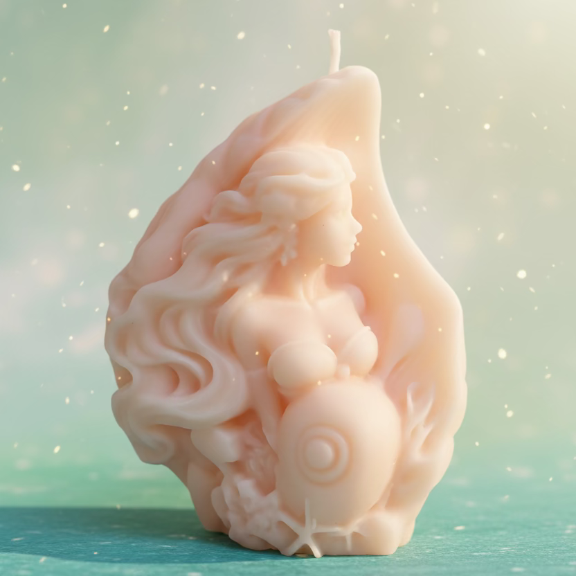Kerze Meeresgöttin - Handgefertigte Fantasy-Figurenkerze aus Sojawachs in rosa I Manufaktur Wohlleben