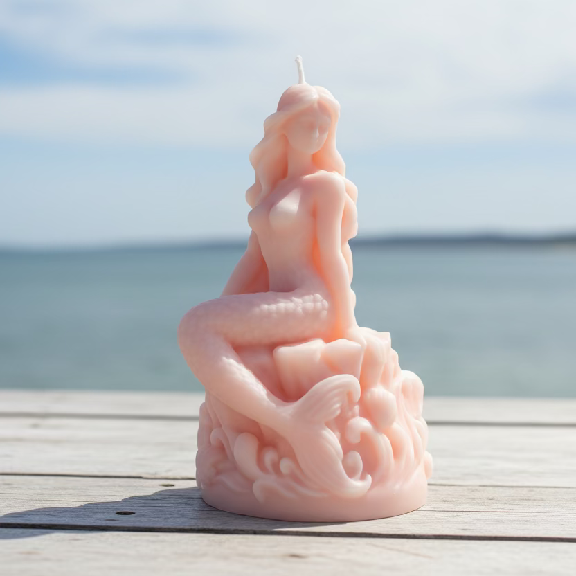 Kerze Meerjungfrau - Handgefertigte Fantasy-Figurenkerze aus Sojawachs in Rosa I Manufaktur Wohlleben