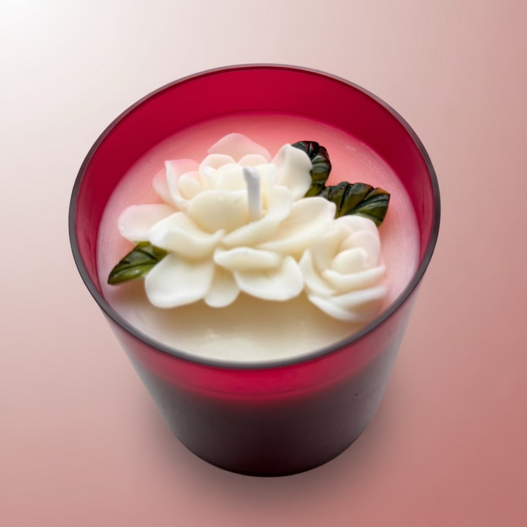 Kerze Rosenblüte - Handgefertigte Rosenkerze aus Sojawachs I Manufaktur Wohlleben