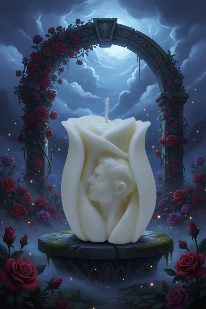 Kerze Rosenkopfmann - Handgefertigte Fantasy-Figurenkerze aus Sojawachs in Natur I Manufaktur Wohlleben