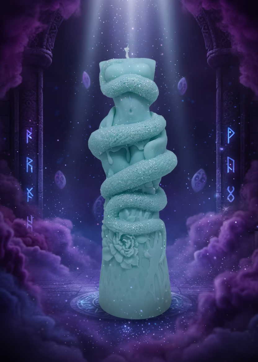 Kerze Schlangenfrau - Handgefertigte Fantasy-Figurenkerze aus Sojawachs in Mint I Manufaktur Wohlleben