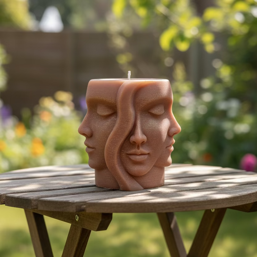 Kerze Viergesichter - Handgefertigte Fantasy-Figurenkerze aus Sojawachs in braun I Manufaktur Wohlleben