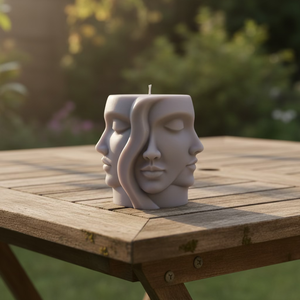 Kerze Viergesichter - Handgefertigte Fantasy-Figurenkerze aus Sojawachs in grau I Manufaktur Wohlleben