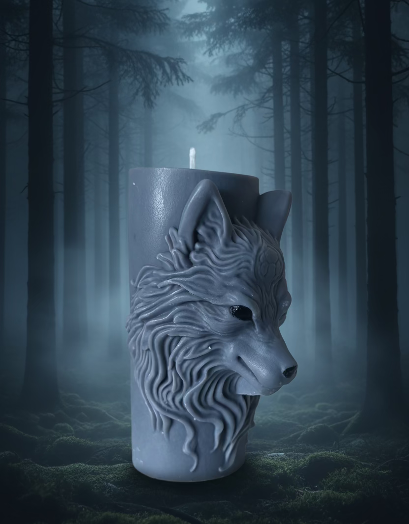 Kerze Wolfskopf - Handgefertigte Fantasy-Figurenkerze aus Sojawachs I Manufaktur Wohlleben