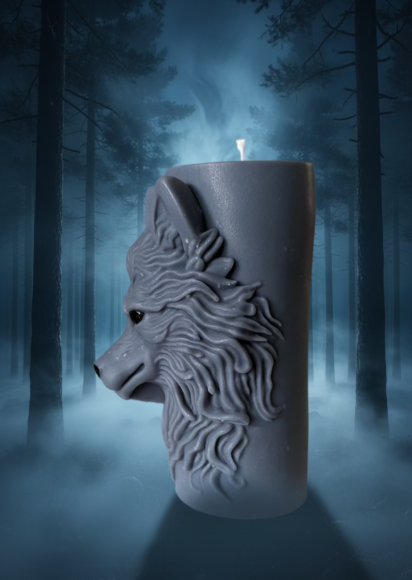 Kerze Wolfskopf - Handgefertigte Fantasy-Figurenkerze aus Sojawachs I Manufaktur Wohlleben