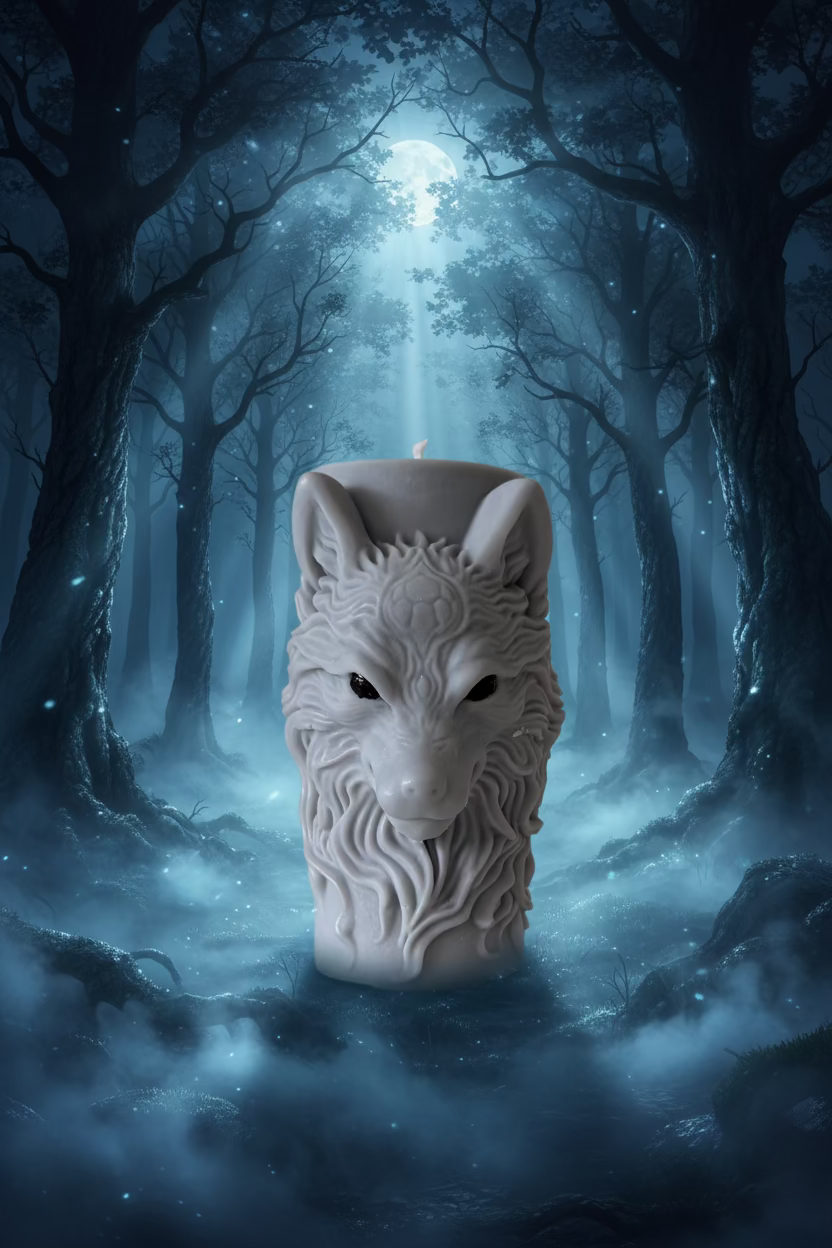 Kerze Wolfskopf - Handgefertigte Fantasy-Figurenkerze aus Sojawachs I Manufaktur Wohlleben
