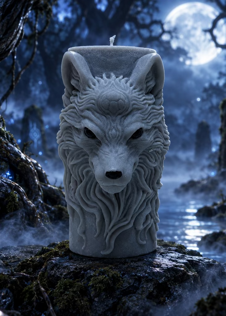 Kerze Wolfskopf - Handgefertigte Fantasy-Figurenkerze aus Sojawachs I Manufaktur Wohlleben