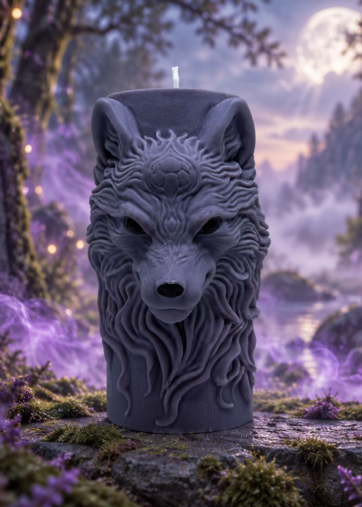 Kerze Wolfskopf - Handgefertigte Fantasy-Figurenkerze aus Sojawachs I Manufaktur Wohlleben